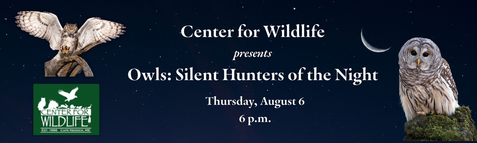Center for Wildlife presents
Owls: Silent hunters of the night
Thursday, August 6 at 6 p.m.