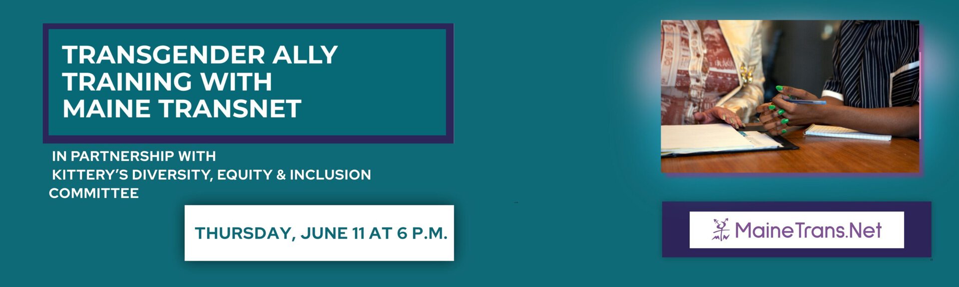 Transgender Ally Training with Maine TransNet 
in partnership with Kittery's Diversity, Equity & Inclusion Committee
Thursday, June 11 at 6 p.m.
