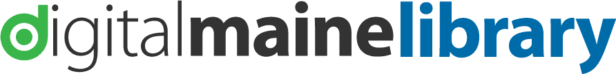 Logo for Digital Maine Library featuring the words digitalmaine library in a modern font. The d in digital is green with a circular design; the rest of the text is black and blue on a blue background.